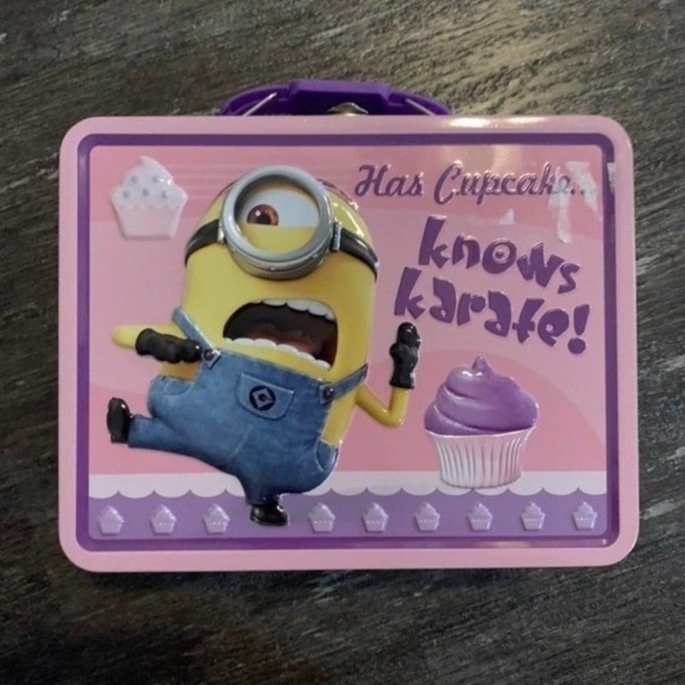 Minion Lunchbox Metal Purple Pink Snack Gift Box